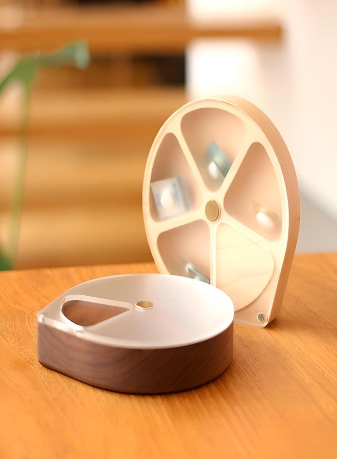 Glenoxzone Wooden Rotating Pill Organizer | 4-Compartment Portable Weekly Pill Box with Sliding Lid | Compact Travel Vitamin Case | (Pattern-2) - Image 4